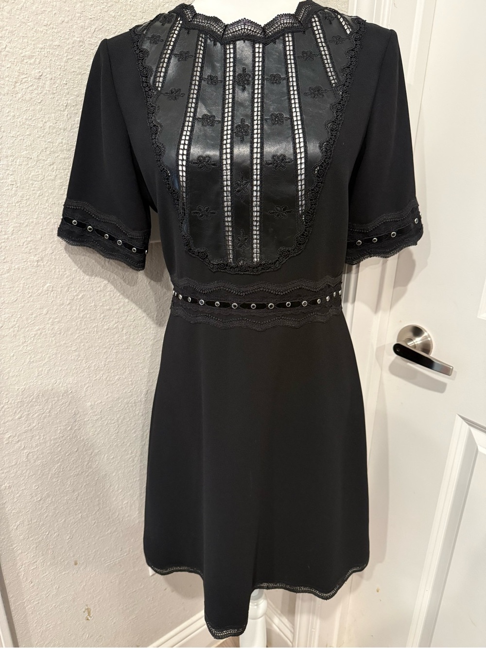 The Kooples Black Lace-Trim Midi Dress Sz 2